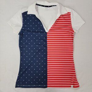 Lady Hagen Women's Stars & Stripes Red White Blue Short Sleeve Shirt Size XS